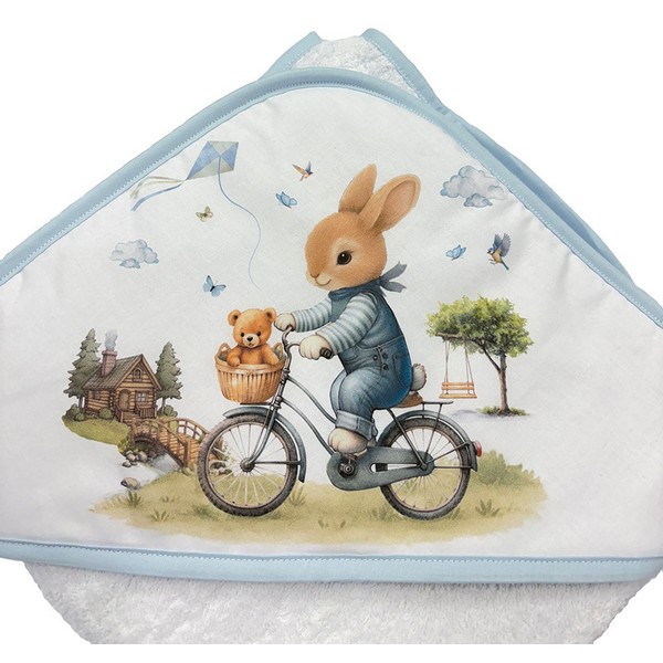 Продукт Bambino Casa blu Rabbit Bicycle - Хавлия с качулка 100 х 100 см - 0 - BG Hlapeta