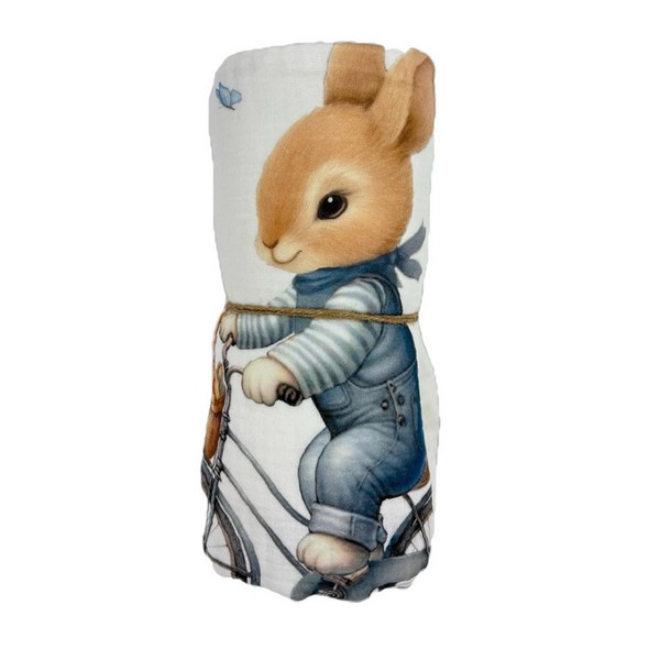 Продукт Bambino Casa Blu Rabbit Bicycle - Муселиново одеало 120 х 120 см - 0 - BG Hlapeta