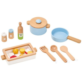 Lelin Toys - Комплект с дървени тенджери и аксесоари за готвене Lelin Toys - Комплект с дървени тенджери и аксесоари за готвене