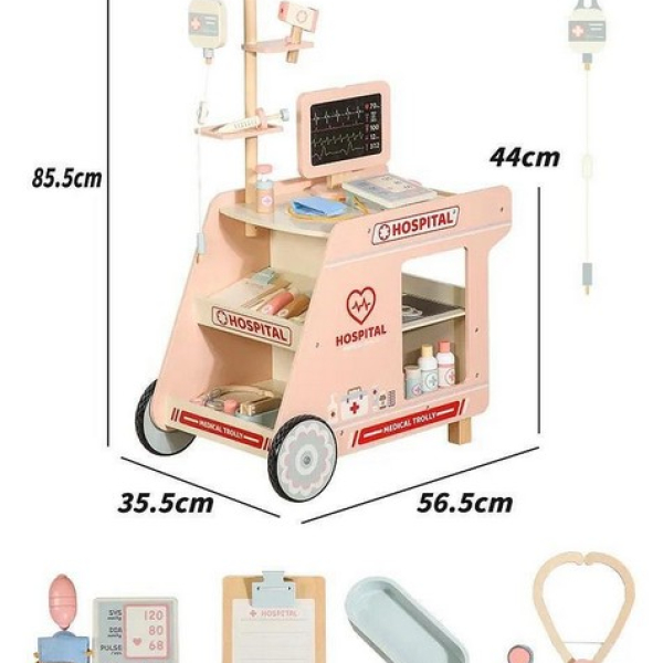 Продукт TEANTOYS Детска дървена медицинска количка - Болница с аксесоари - 0 - BG Hlapeta
