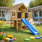 Продукт GINGER HOME - Голяма Детска Дървена Къщичка за Двор с Пързалка, 2 Люлки, Катерушка и Пясъчник – 250×150×267 см - 4 - BG Hlapeta