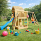 Продукт GINGER HOME - Голяма Детска Дървена Къщичка за Двор с Пързалка, 2 Люлки, Катерушка и Пясъчник – 250×150×267 см - 2 - BG Hlapeta