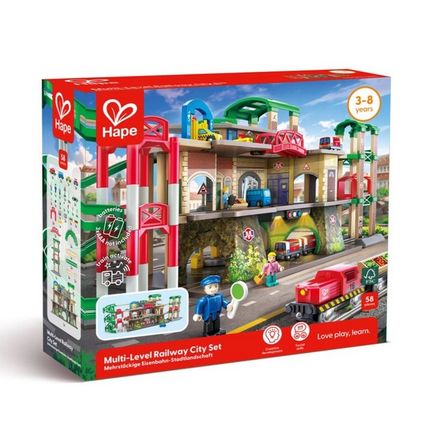 Hape - Железопътен, Многоетажен градски ЖП комплект, 58 части