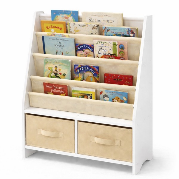 GINGER HOME - Детски Органайзер 2 в 1 – Етажерка за Книжки и Кутии за Играчки, Бял, Монтесори Метод