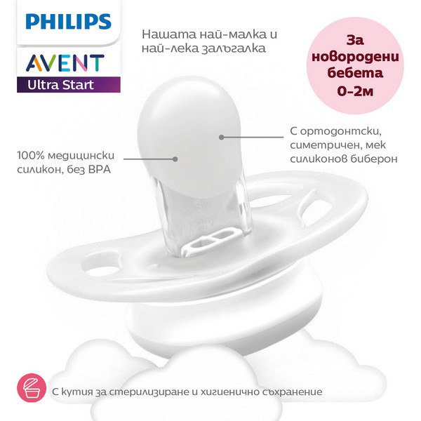 Продукт Philips AVENT Ultra Start Night - 2 бр. светещи в тъмното ортодонтски залъгалки за новородени, в синьо и зелено с декор Sleep, в кутия за стерилизиране - 0 - BG Hlapeta