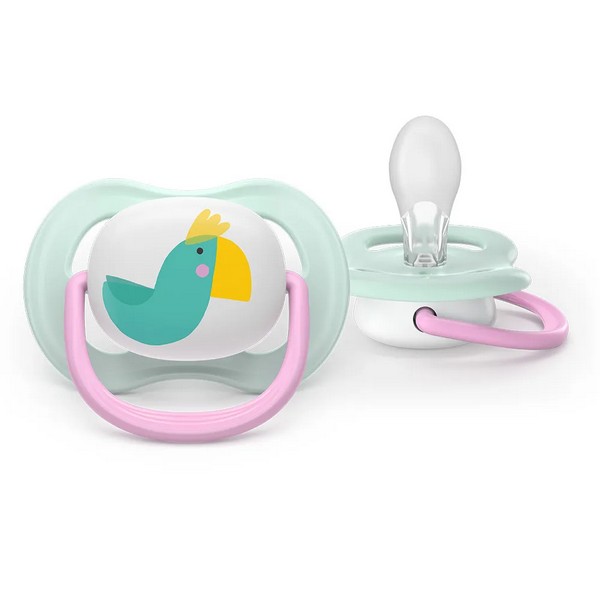 Продукт Philips AVENT Ultra Air Happy - 2 броя ортодонтски силиконови залъгалки, 0-6м, с декорация, в кутия за стерилизиране - 0 - BG Hlapeta