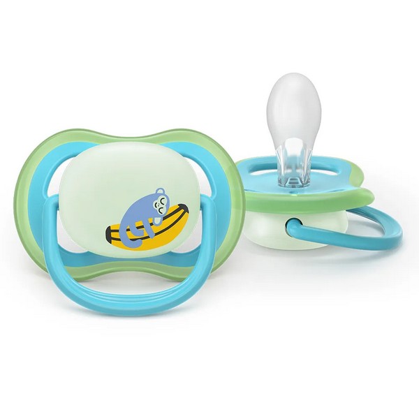 Продукт Philips AVENT Ultra Air NightTime - 2 броя светещи в тъмното, ортодонтски силиконови залъгалки, 6-18м, с картинки, в кутия за стерилизиране - 0 - BG Hlapeta