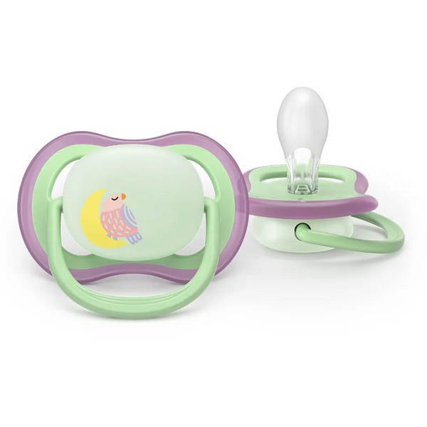 Продукт Philips AVENT Ultra Air NightTime - 2 броя светещи в тъмното, ортодонтски силиконови залъгалки, 6-18м, с картинки, в кутия за стерилизиране - 0 - BG Hlapeta