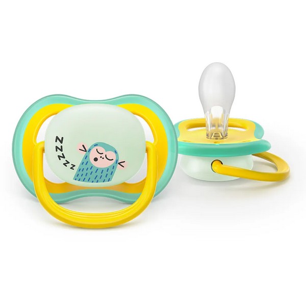 Продукт Philips AVENT Ultra Air NightTime - 2 броя светещи в тъмното, ортодонтски силиконови залъгалки, 18м+, с картинки, в кутия за стерилизиране - 0 - BG Hlapeta