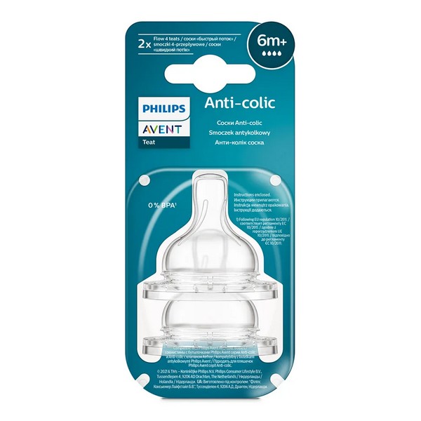 Продукт Philips AVENT Anti-colic - Комплект от 2 бр. Биберони със сила на потока 4, 6м+ - 0 - BG Hlapeta
