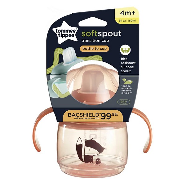 Продукт Tommee Tippee Soft Spout - Неразливаща се чаша с мек накрайник с антибактериална технология BACSHIELD, с дръжки, 150 мл, 4м+ - 0 - BG Hlapeta