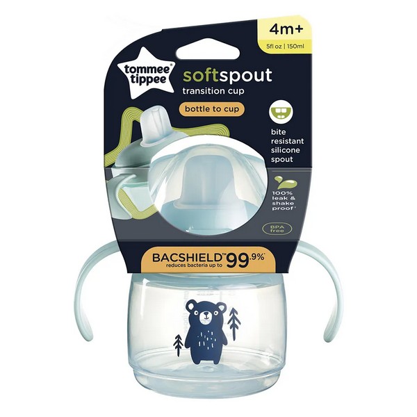 Продукт Tommee Tippee Soft Spout - Неразливаща се чаша с мек накрайник с антибактериална технология BACSHIELD, с дръжки, 150 мл, 4м+ - 0 - BG Hlapeta