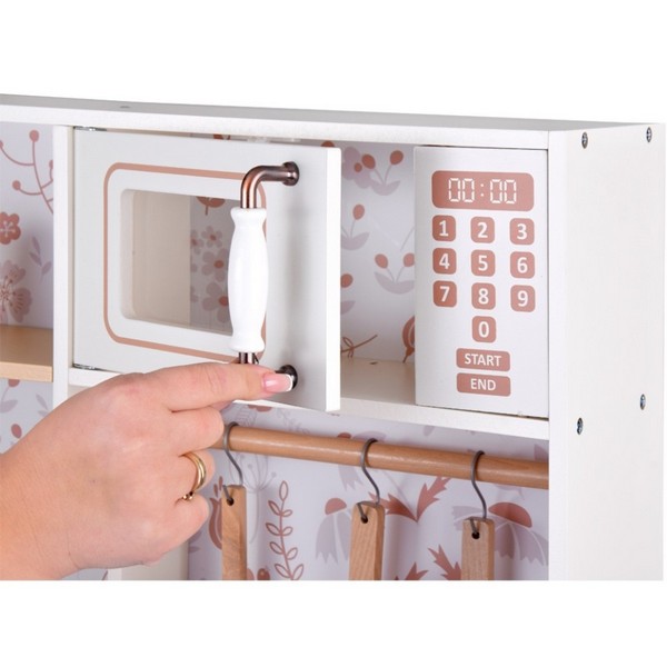 Продукт GINGER HOME - Детска Дървена Кухня, Винтидж Модел с Електронни Котлони, Светлини, Звуци и Мивка с Течаща Вода, 91×31×90 см - 0 - BG Hlapeta