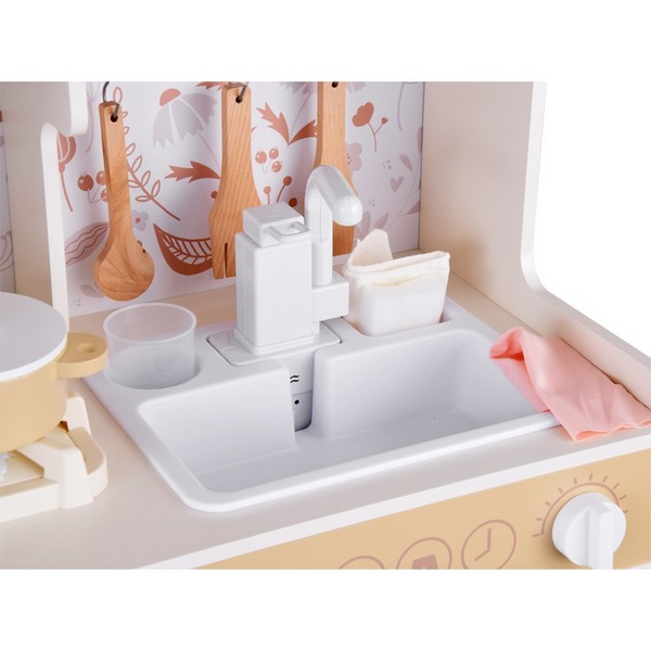 Продукт GINGER HOME - Детска Дървена Кухня, Винтидж Модел с Електронни Котлони, Светлини, Звуци и Мивка с Течаща Вода, 91×31×90 см - 0 - BG Hlapeta