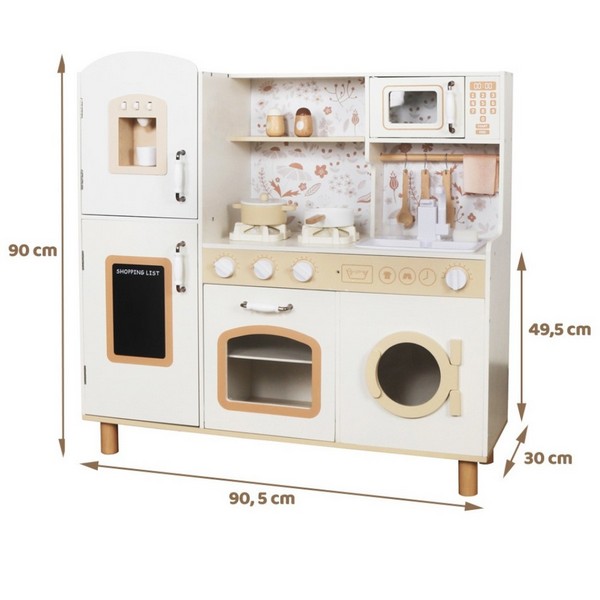 Продукт GINGER HOME - Детска Дървена Кухня, Винтидж Модел с Електронни Котлони, Светлини, Звуци и Мивка с Течаща Вода, 91×31×90 см - 0 - BG Hlapeta