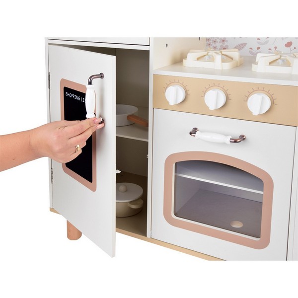 Продукт GINGER HOME - Детска Дървена Кухня, Винтидж Модел с Електронни Котлони, Светлини, Звуци и Мивка с Течаща Вода, 91×31×90 см - 0 - BG Hlapeta