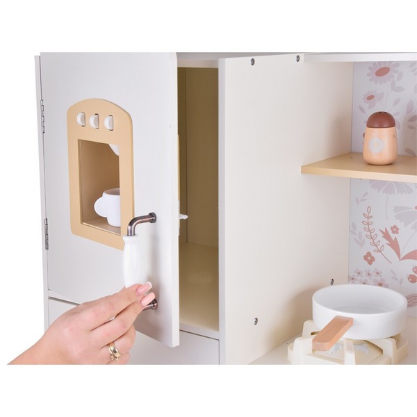 Продукт GINGER HOME - Детска Дървена Кухня, Винтидж Модел с Електронни Котлони, Светлини, Звуци и Мивка с Течаща Вода, 91×31×90 см - 0 - BG Hlapeta