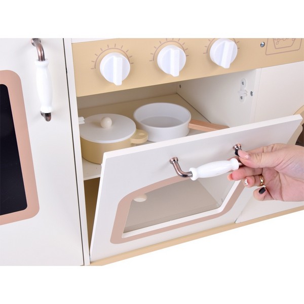 Продукт GINGER HOME - Детска Дървена Кухня, Винтидж Модел с Електронни Котлони, Светлини, Звуци и Мивка с Течаща Вода, 91×31×90 см - 0 - BG Hlapeta