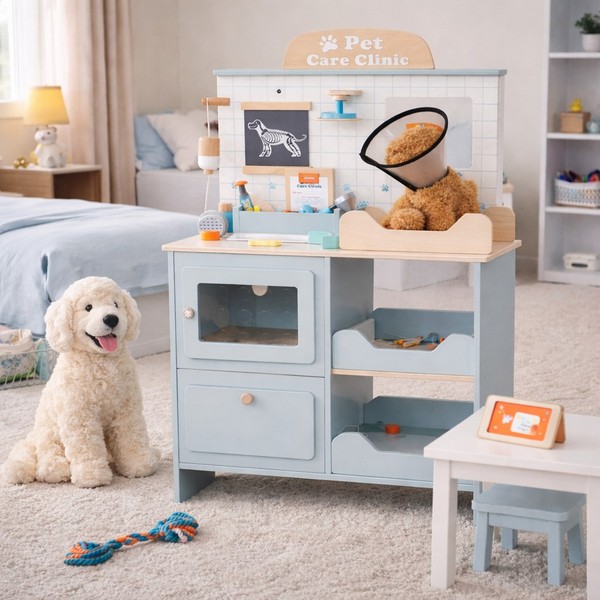 Продукт GINGER HOME - Дървен Ветеринарен Център с Аксесоари и Плюшено Куче, 89×57×30 см - 0 - BG Hlapeta