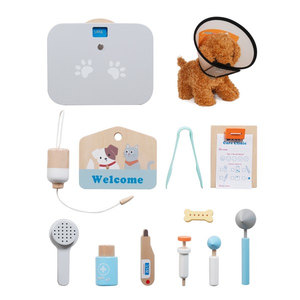 Продукт GINGER HOME - Дървен Ветеринарен Център с Аксесоари и Плюшено Куче, 89×57×30 см - 0 - BG Hlapeta