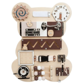 GINGER HOME - Дървен бизи борд Мече, Монтесори, дъска за фина моторика, 30x39 см GINGER HOME - Дървен бизи борд Мече, Монтесори, дъска за фина моторика, 30x39 см