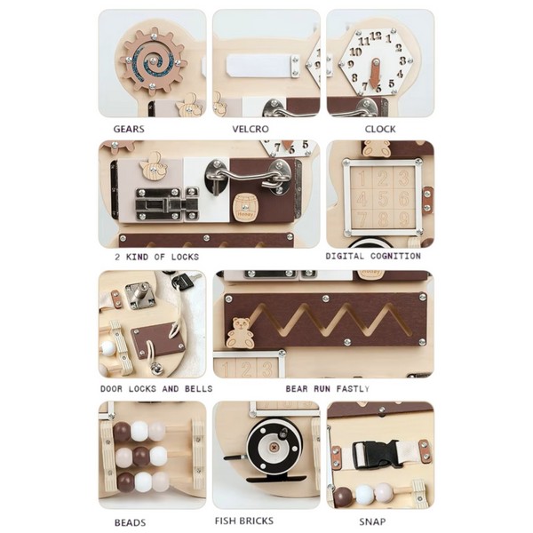 Продукт GINGER HOME - Дървен бизи борд Мече, Монтесори, дъска за фина моторика, 30x39 см - 0 - BG Hlapeta