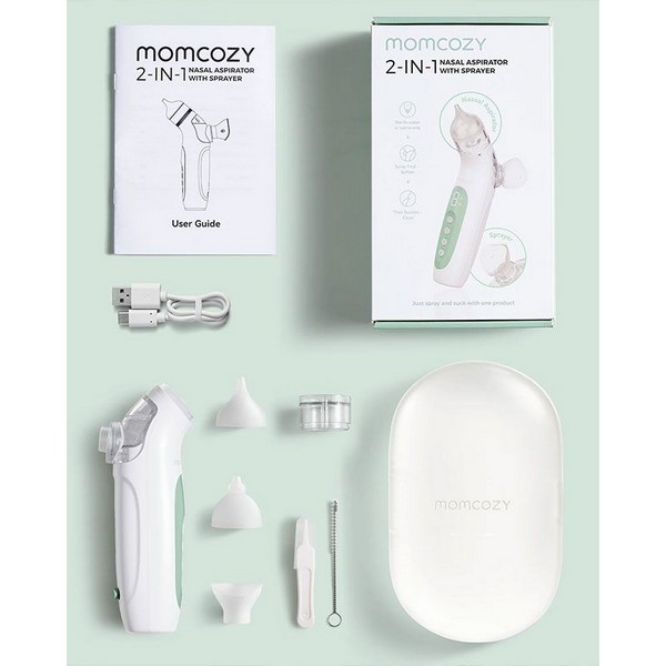 Продукт Momcozy - Електрически аспиратор за нос за бебета и деца 2 в 1 със спрей и вакуум, със светлина и музика - 0 - BG Hlapeta
