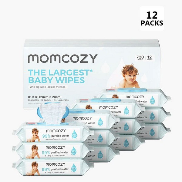 Momcozy - Бебешки мокри кърпи 99% вода, 12 пакета х 60 бр.