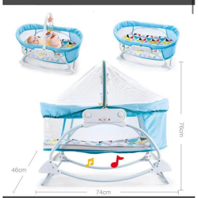 TEANTOYS - Бебешка люлка 3 в 1 с музика, люлееща функция и мрежа против насекоми