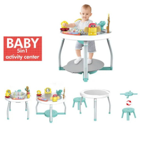 TEANTOYS - Бебешки активен център 5 в 1 с музика, играчки, масичка и столче