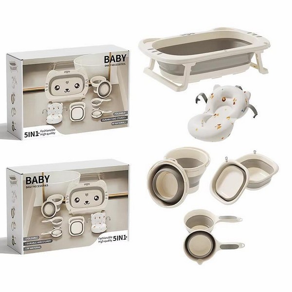 TEANTOYS Бебешки комплект 5 в 1 - Сгъваема вана и аксесоари за ежедневна грижа
