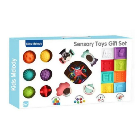 TEANTOYS Kids Melody - Бебешки сензорен комплект кубчета, топки, дрънкалки и моторна играчка, 0м+