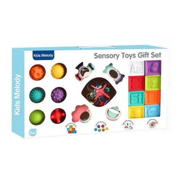 TEANTOYS Kids Melody - Бебешки сензорен комплект кубчета, топки, дрънкалки и моторна играчка, 0м+