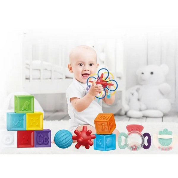 Продукт TEANTOYS Kids Melody - Бебешки сензорен комплект кубчета, топки, дрънкалки и моторна играчка, 0м+ - 0 - BG Hlapeta