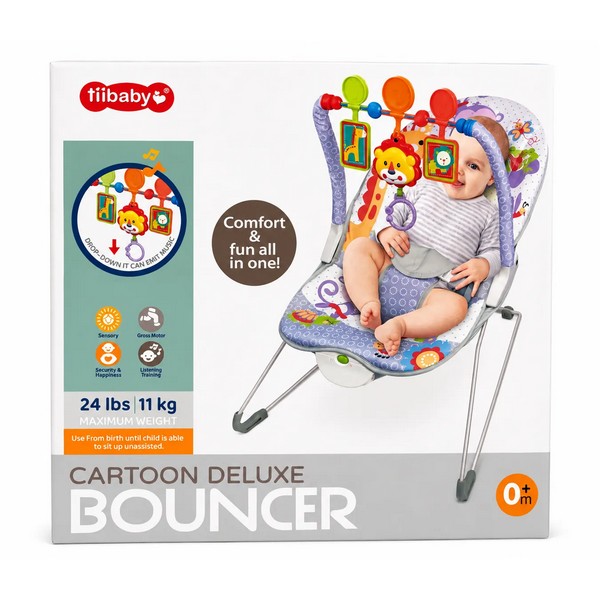 Продукт TEANTOYS Tiibaby Cartoon Deluxe Bouncer - Бебешки шезлонг с музикална арка и играчки - 0 - BG Hlapeta