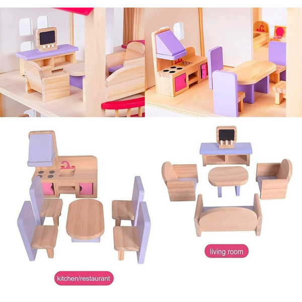 Продукт TEANTOYS - Дървена къща за кукли двуетажен мечтан дом - 0 - BG Hlapeta