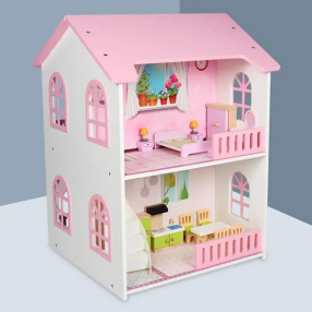 TEANTOYS - Дървена къща за кукли с мебели 2 етажа TEANTOYS - Дървена къща за кукли с мебели 2 етажа