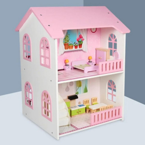 TEANTOYS - Дървена къща за кукли с мебели 2 етажа TEANTOYS - Дървена къща за кукли с мебели 2 етажа