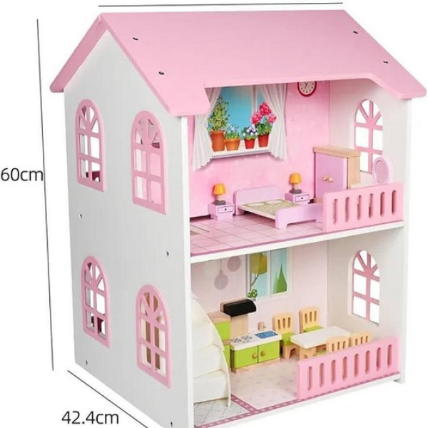 Продукт TEANTOYS - Дървена къща за кукли с мебели 2 етажа - 0 - BG Hlapeta