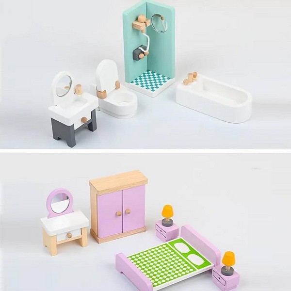 Продукт TEANTOYS - Дървена къща за кукли с мебели 2 етажа - 0 - BG Hlapeta