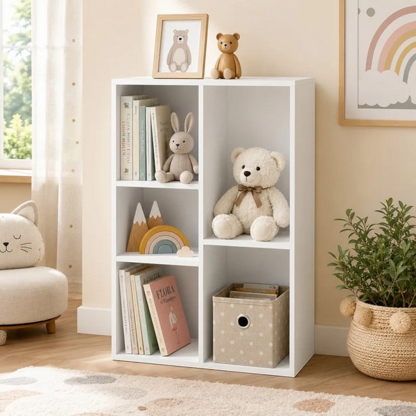 Продукт GINGER HOME - Детска Етажерка с 5 Отделения, Бял Органайзер за Книги и Играчки - 0 - BG Hlapeta