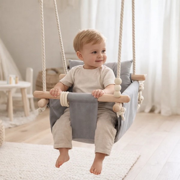 Продукт GINGER HOME Scandi – Детска Дървена Люлка Мека Памучна Седалка с Облегалка, 28×28×196 см - 0 - BG Hlapeta