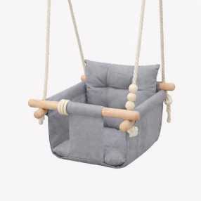 GINGER HOME Scandi – Детска Дървена Люлка Мека Памучна Седалка с Облегалка, 28×28×196 см