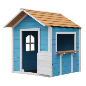 GINGER HOME Детска Дървена Къщичка за Игра – За Ролеви Игри, Двор и Градина, Синя, 118×138×132.5 см