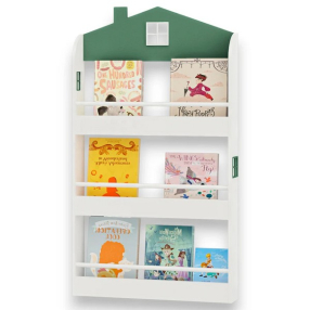 GINGER HOME Детска Етажерка за Книги и Играчки – Къщичка, 3 Рафта, Дърво, 60x12x106 см