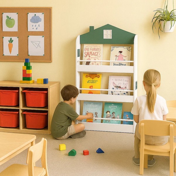 Продукт GINGER HOME Детска Етажерка за Книги и Играчки – Къщичка, 3 Рафта, Дърво, 60x12x106 см - 0 - BG Hlapeta