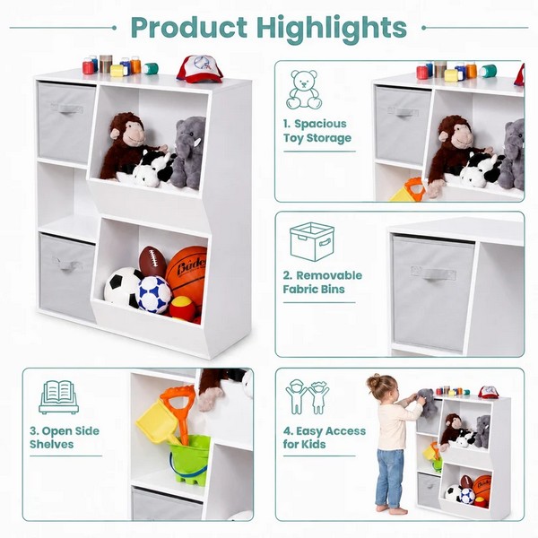 Продукт GINGER HOME - Детска Етажерка, Органайзер за Книги и Играчки с 2 Текстилни Кутии - 0 - BG Hlapeta