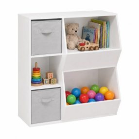 GINGER HOME - Детска Етажерка, Органайзер за Книги и Играчки с 2 Текстилни Кутии GINGER HOME - Детска Етажерка, Органайзер за Книги и Играчки с 2 Текстилни Кутии