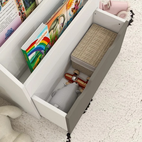 Продукт GINGER HOME - Детска Етажерка за Книги, Бяла Библиотека с Чекмедже на Колелца - 0 - BG Hlapeta