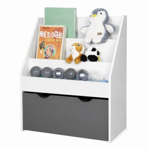 GINGER HOME - Детска Етажерка за Книги, Бяла Библиотека с Чекмедже на Колелца